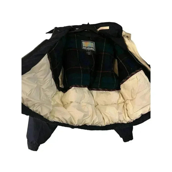 VTG StratoJac Men’s Down Puffer Jacket Size L Full Zip Leather Elbow Patch - Picture 2 of 5